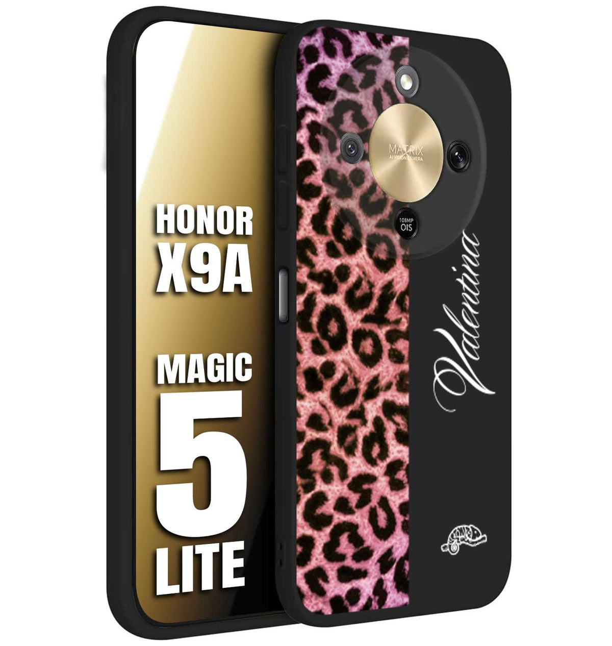 CUSTOMIZZA - Custodia cover nera morbida in tpu compatibile per Honor X9A - Honor Magic 5 Lite leopardato rosa fucsia personalizzata nome iniziali