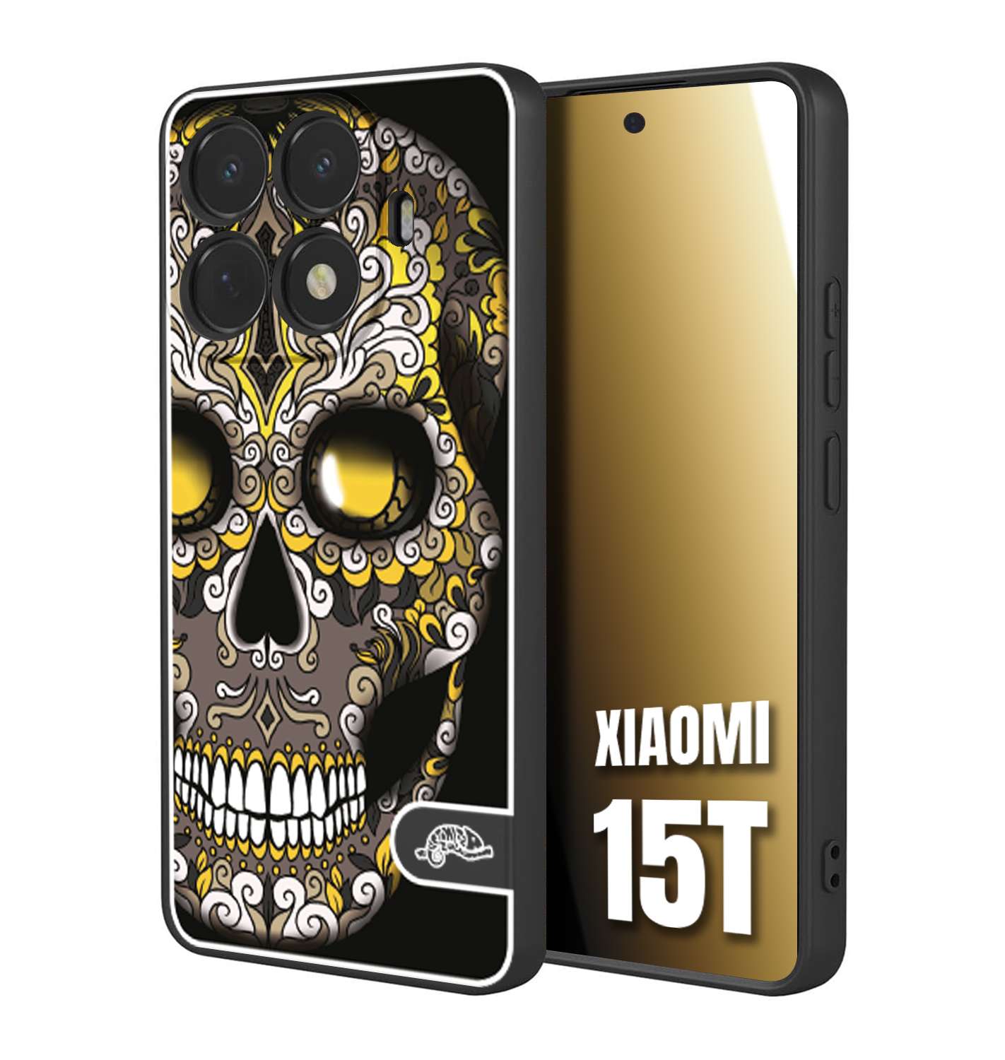 CUSTOMIZZA - Custodia cover nera morbida in tpu compatibile per Xiaomi 15T teschio messicano Mexican skull nero giallo