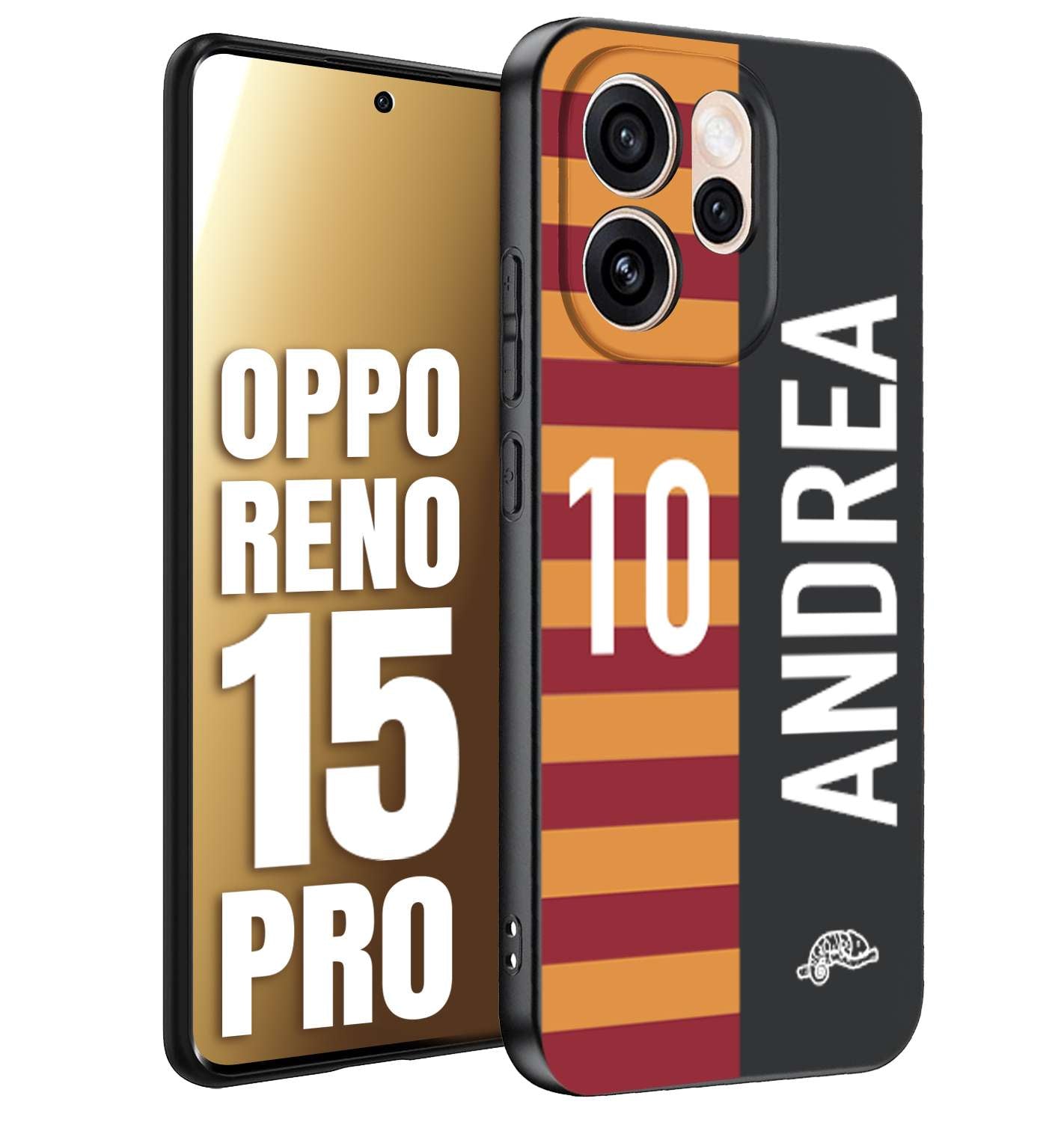 CUSTOMIZZA - Custodia cover nera morbida in tpu compatibile per Oppo Reno 15 PRO personalizzata calcio football nome e numero calciatori giallo rossi