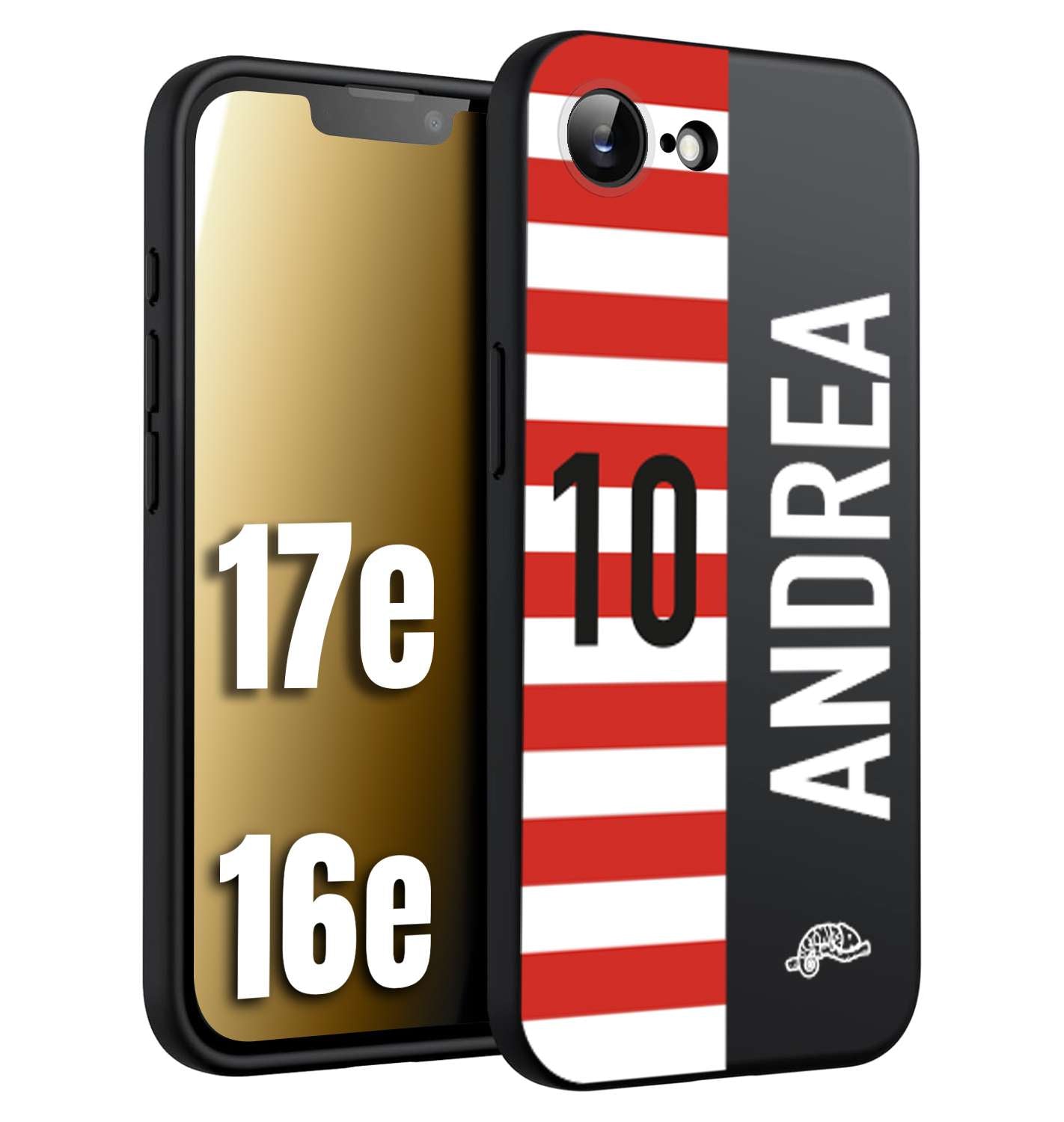 CUSTOMIZZA - Custodia cover nera morbida in tpu compatibile per iPhone 16E - 17E personalizzata calcio football nome e numero calciatori bianco rossa