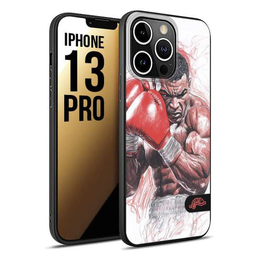 CUSTOMIZZA - Custodia cover nera morbida in tpu compatibile per iPhone 13 PRO pugilato pugili disegno tattoo guantoni boxer pesi massimi iron mike