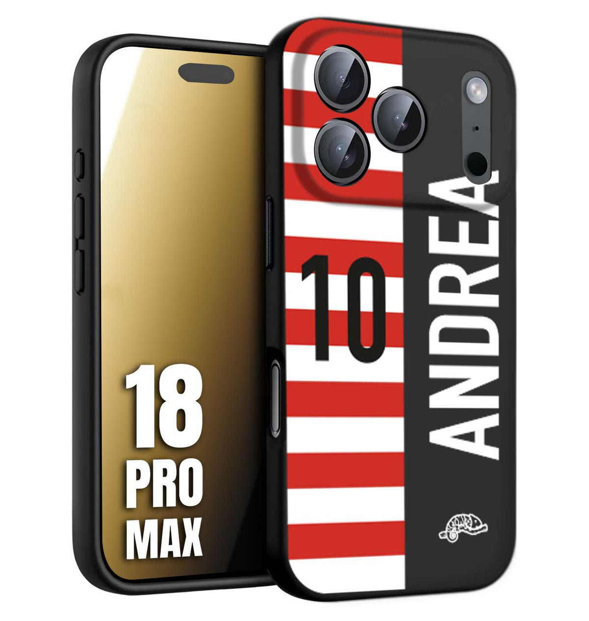 CUSTOMIZZA - Custodia cover nera morbida in tpu compatibile per iPhone 18 PRO MAX personalizzata calcio football nome e numero calciatori bianco rossa