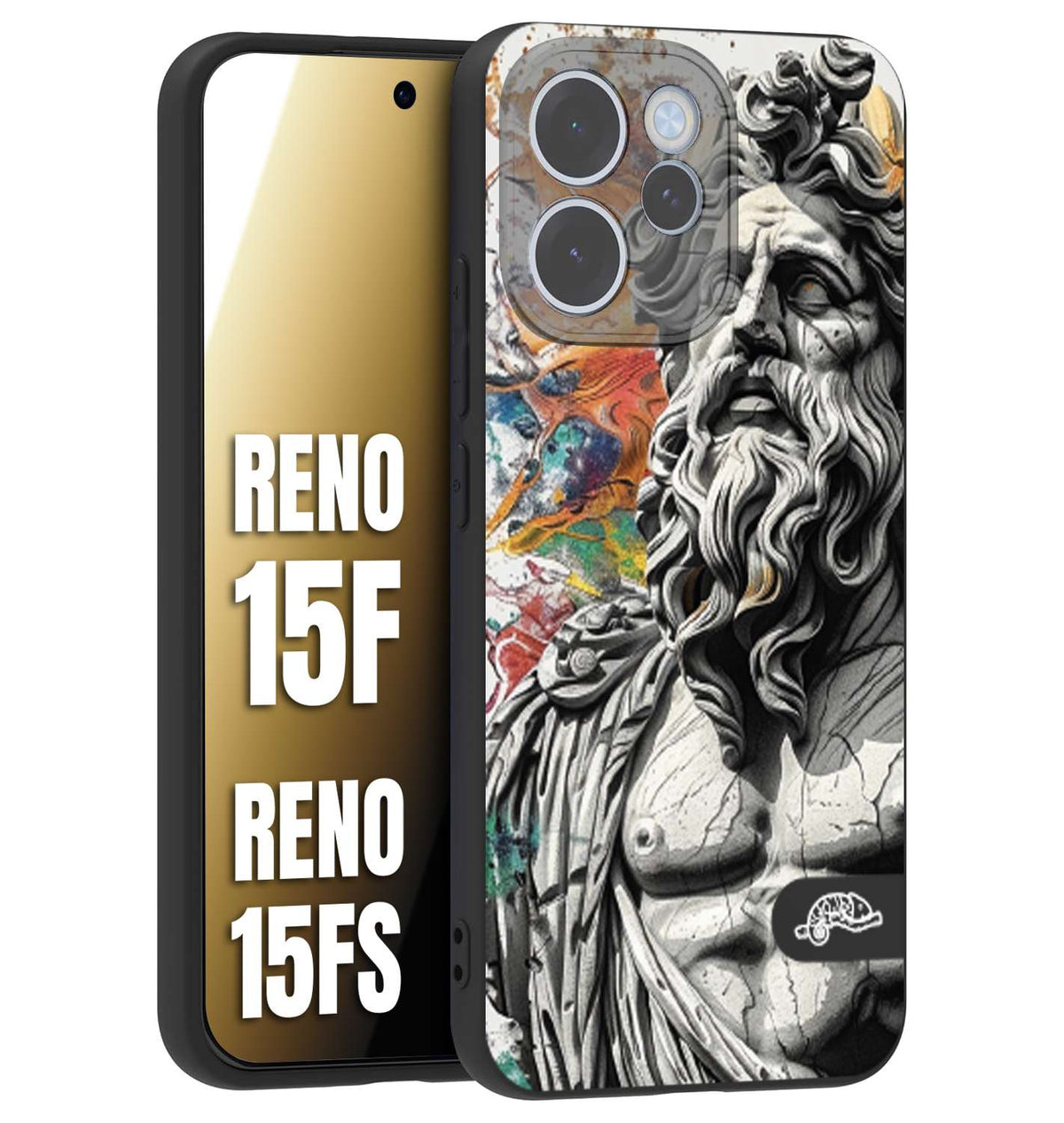 CUSTOMIZZA - Custodia cover nera morbida in tpu compatibile per Oppo Reno 15 F - Reno 15 FS statua colorata moderna antico tattoo splash color