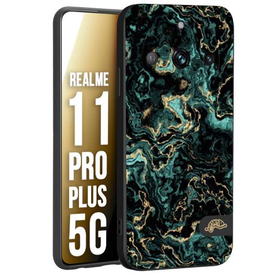 CUSTOMIZZA - Custodia cover nera morbida in tpu compatibile per Oppo Realme 11 PRO PLUS 5G effetto marmo marble verde green venature dorato pietra