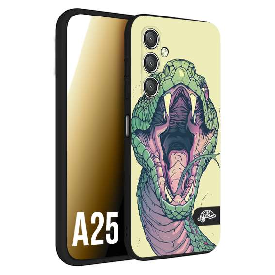 CUSTOMIZZA - Custodia cover nera morbida in tpu compatibile per Samsung A25 snake yellow green serpente tatuaggio tattoo disegnato a mano