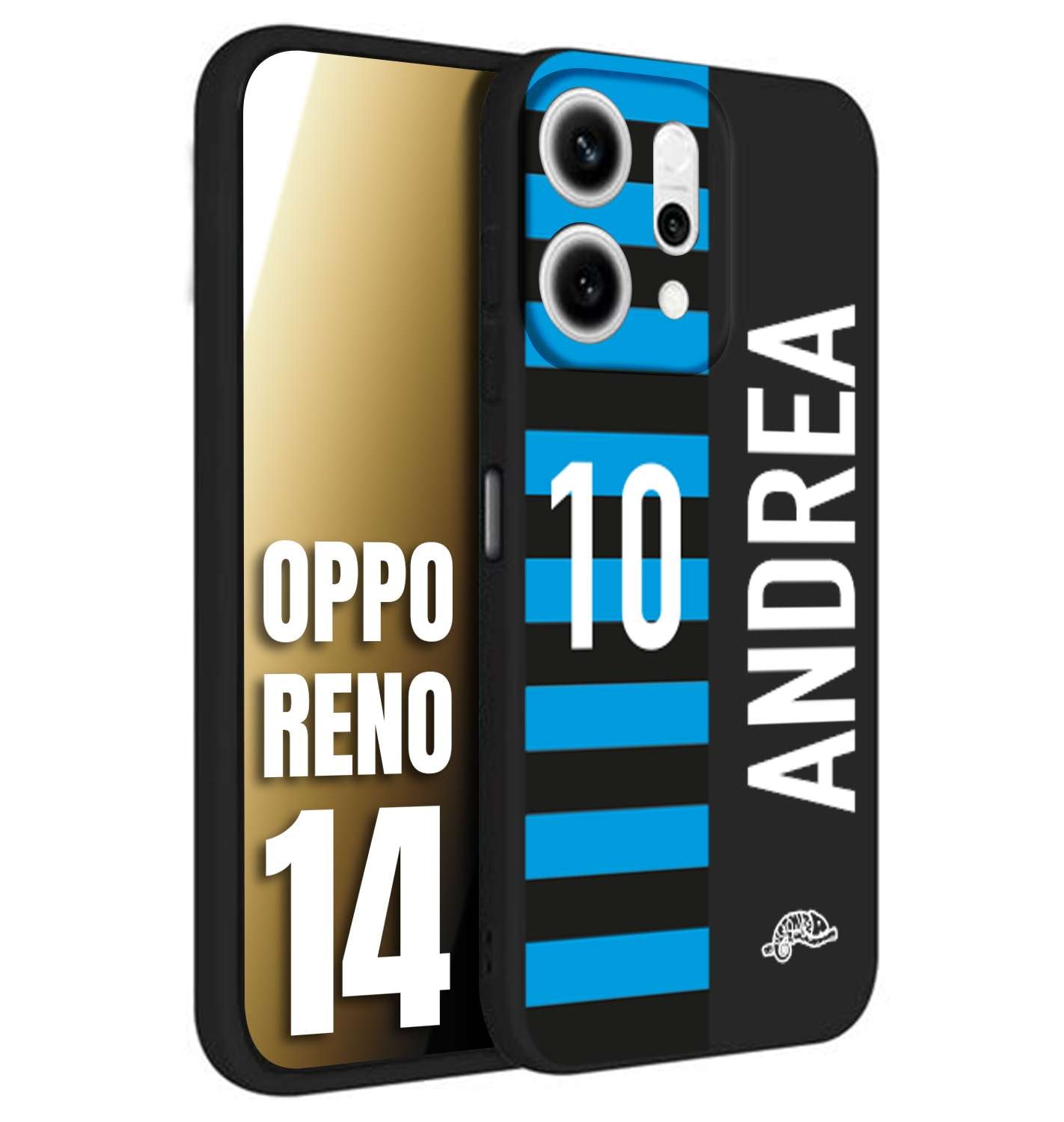 CUSTOMIZZA - Custodia cover nera morbida in tpu compatibile per Oppo Reno 14 personalizzata calcio football nome e numero calciatori nerazzurra