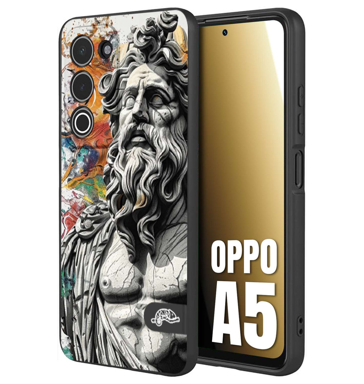 CUSTOMIZZA - Custodia cover nera morbida in tpu compatibile per Oppo A5 statua colorata moderna antico tattoo splash color