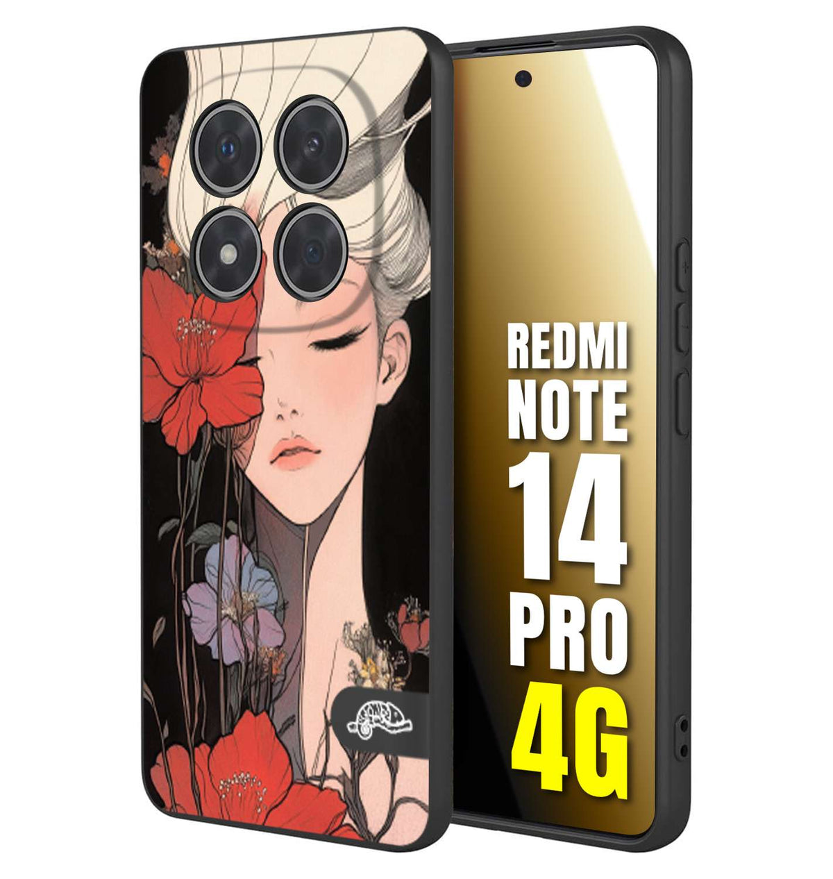 CUSTOMIZZA - Custodia cover nera morbida in tpu compatibile per Xiaomi Redmi Note 14 PRO 4G woman flower Fantasia Floreale Design Donna e Fiori, Retro Artistico