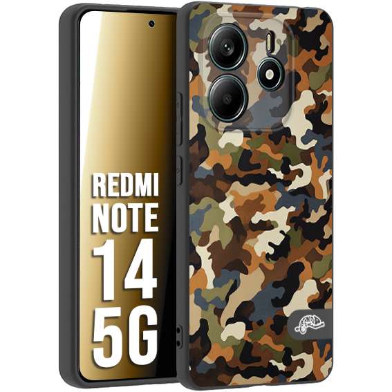CUSTOMIZZA - Custodia cover nera morbida in tpu compatibile per Xiaomi Redmi Note 14 5G camouflage mimetico militare moderno blu marrone beige