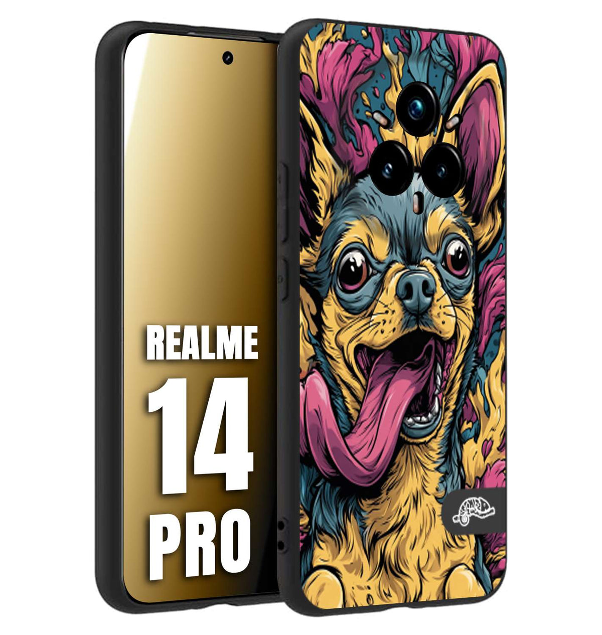 CUSTOMIZZA - Custodia cover nera morbida in tpu compatibile per Realme 14 PRO Chihuahua illustrazione cane pop art cane street art cartone animato