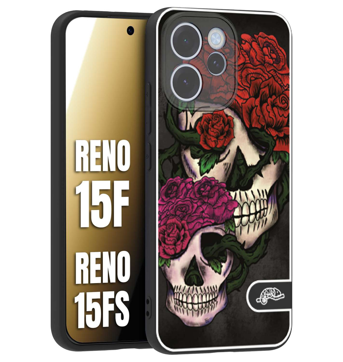 CUSTOMIZZA - Custodia cover nera morbida in tpu compatibile per Oppo Reno 15 F - Reno 15 FS teschi e rose rosse fucsia skull and roses