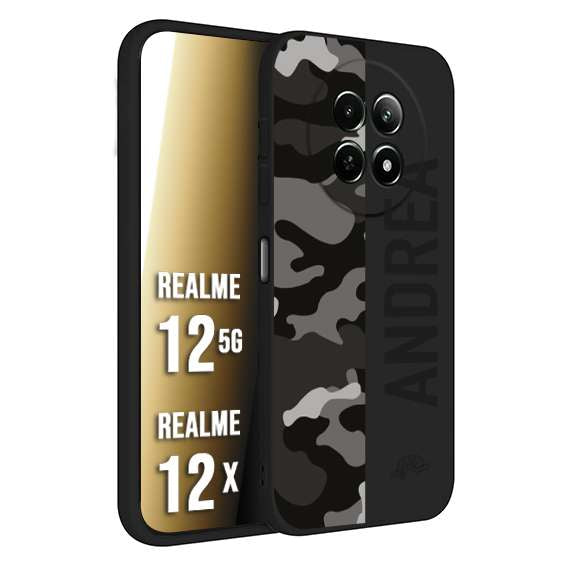 CUSTOMIZZA - Custodia cover nera morbida in tpu compatibile per Realme 12 5G - 12X camouflage mimetico militare personalizzata nome