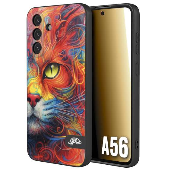 CUSTOMIZZA - Custodia cover nera morbida in tpu compatibile per Samsung A56 5G animali color cat gatto viso colori vibranti disegnato schizzo