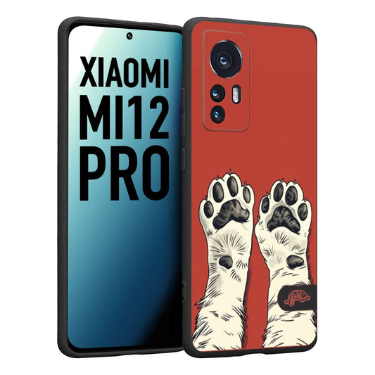 CUSTOMIZZA - Custodia cover nera morbida in tpu compatibile per Xiaomi 12 PRO zampe di gatto cat paws rossa red disegnata fumetto cartoon