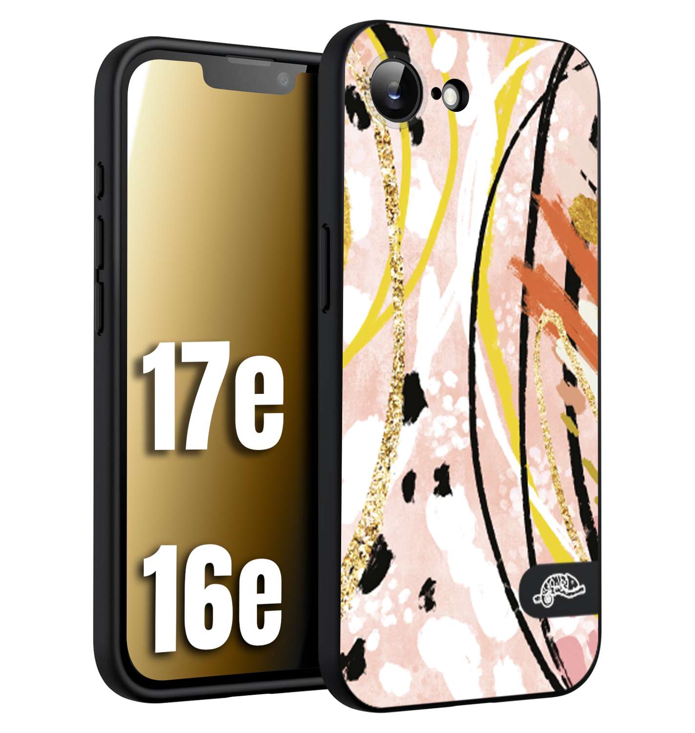 CUSTOMIZZA - Custodia cover nera morbida in tpu compatibile per iPhone 16E - 17E fiori astratti donna zebrato leopardato fantasia dorata gialla rosa colorata
