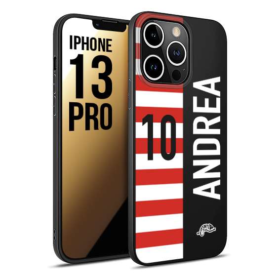 CUSTOMIZZA - Custodia cover nera morbida in tpu compatibile per iPhone 13 PRO personalizzata calcio football nome e numero calciatori bianco rossa