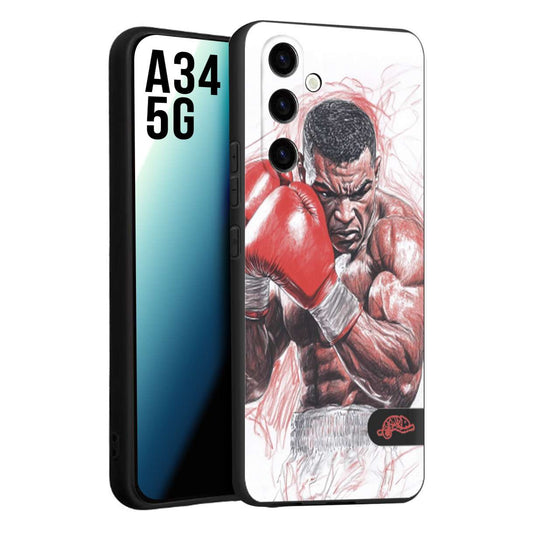 CUSTOMIZZA - Custodia cover nera morbida in tpu compatibile per Samsung A34 5G pugilato pugili disegno tattoo guantoni boxer pesi massimi iron mike
