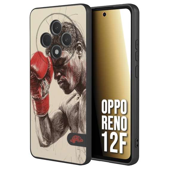 CUSTOMIZZA - Custodia cover nera morbida in tpu compatibile per Oppo Reno 12F pugilato pugili disegno tattoo guantoni boxer pesi massimi