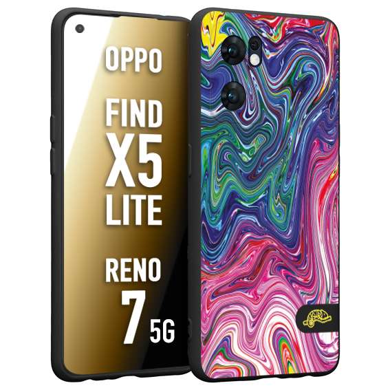 CUSTOMIZZA - Custodia cover nera morbida in tpu compatibile per Oppo Reno 7 - Find X5 LITE colorata fantasia vortice marmo arcobaleno rosa blu fucsia