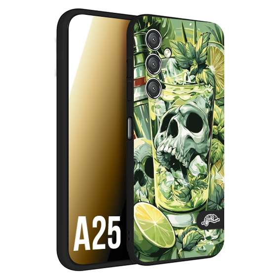 CUSTOMIZZA - Custodia cover nera morbida in tpu compatibile per Samsung A25 Mojito cocktail teschio illustrazione drink lime menta ghiacci tropicale street art