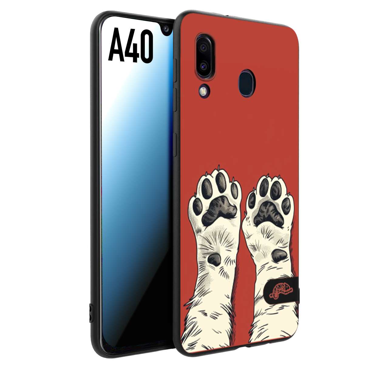 CUSTOMIZZA - Custodia cover nera morbida in tpu compatibile per Samsung A40 zampe di gatto cat paws rossa red disegnata fumetto cartoon