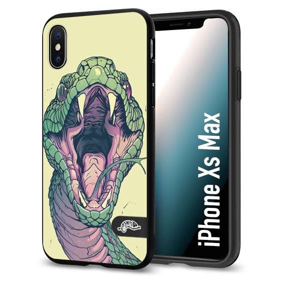 CUSTOMIZZA - Custodia cover nera morbida in tpu compatibile per iPhone Xs Max snake yellow green serpente tatuaggio tattoo disegnato a mano