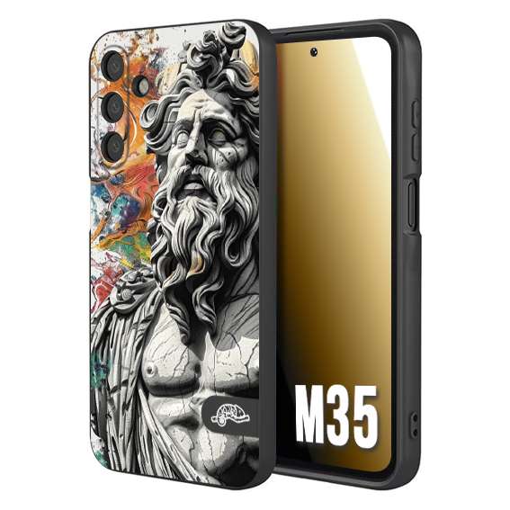 CUSTOMIZZA - Custodia cover nera morbida in tpu compatibile per Samsung M35 statua colorata moderna antico tattoo splash color