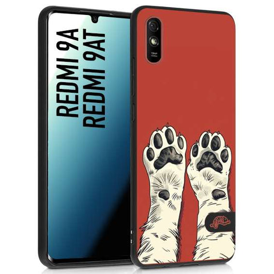 CUSTOMIZZA - Custodia cover nera morbida in tpu compatibile per Xiaomi Redmi 9A - 9AT zampe di gatto cat paws rossa red disegnata fumetto cartoon