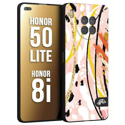 CUSTOMIZZA - Custodia cover nera morbida in tpu compatibile per Honor 8i - Honor 50 LITE fiori astratti donna zebrato leopardato fantasia dorata gialla rosa colorata