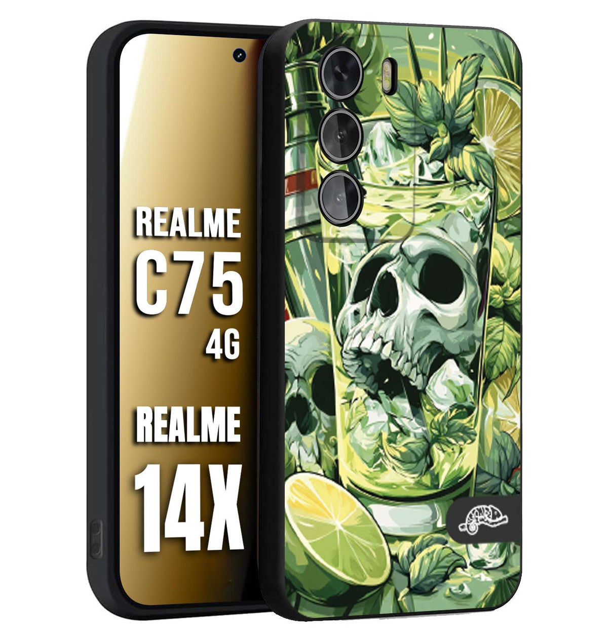 CUSTOMIZZA - Custodia cover nera morbida in tpu compatibile per Realme 14X - C75 4G Mojito cocktail teschio illustrazione drink lime menta ghiacci tropicale street art