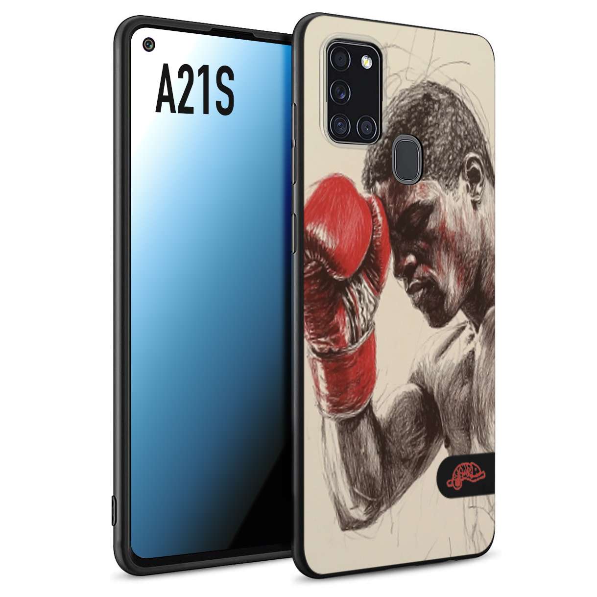 CUSTOMIZZA - Custodia cover nera morbida in tpu compatibile per Samsung A21S pugilato pugili disegno tattoo guantoni boxer pesi massimi