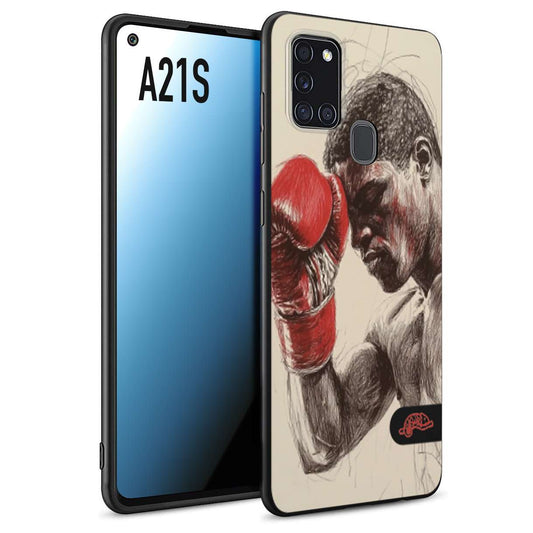 CUSTOMIZZA - Custodia cover nera morbida in tpu compatibile per Samsung A21S pugilato pugili disegno tattoo guantoni boxer pesi massimi