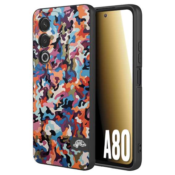 CUSTOMIZZA - Custodia cover nera morbida in tpu compatibile per Oppo A80 camouflage mimetico militare moderno blu arancio rosa