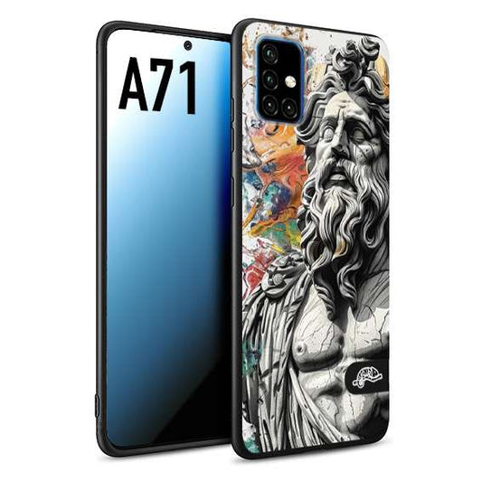 CUSTOMIZZA - Custodia cover nera morbida in tpu compatibile per Samsung A71 statua colorata moderna antico tattoo splash color