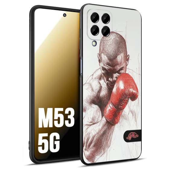 CUSTOMIZZA - Custodia cover nera morbida in tpu compatibile per Samsung M53 5G pugilato pugili disegno tattoo guantoni box sport primo piano