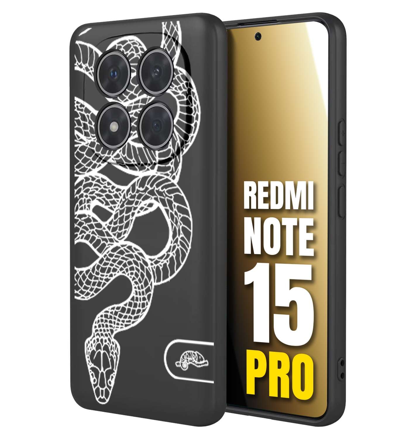 CUSTOMIZZA - Custodia cover nera morbida in tpu compatibile per Xiaomi Redmi Note 15 PRO serpente snake bianco a rilievo disegnato tattoo tatuaggio