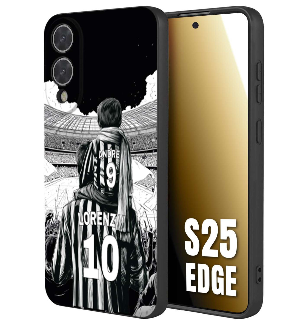 CUSTOMIZZA - Custodia cover nera morbida in tpu compatibile per Samsung S25 EDGE personalizzata calcio football nome e numero calciatori bianconeri bianca e nera