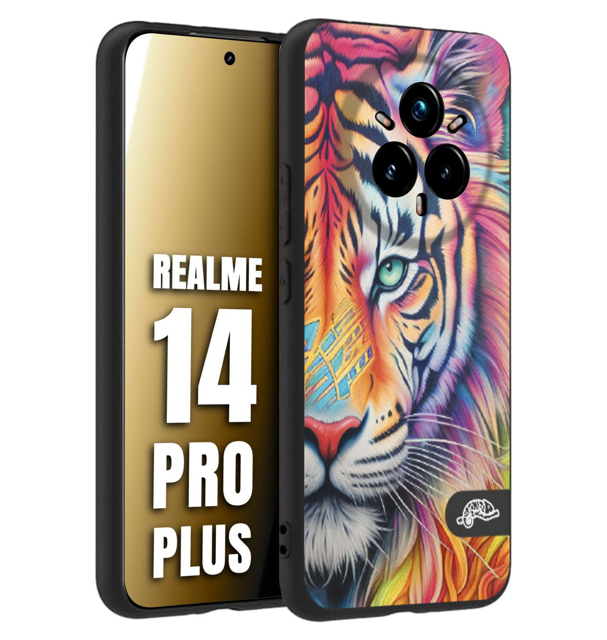 CUSTOMIZZA - Custodia cover nera morbida in tpu compatibile per Realme 14 PRO PLUS animali color tigre tiger viso colori vibranti disegnato schizzo
