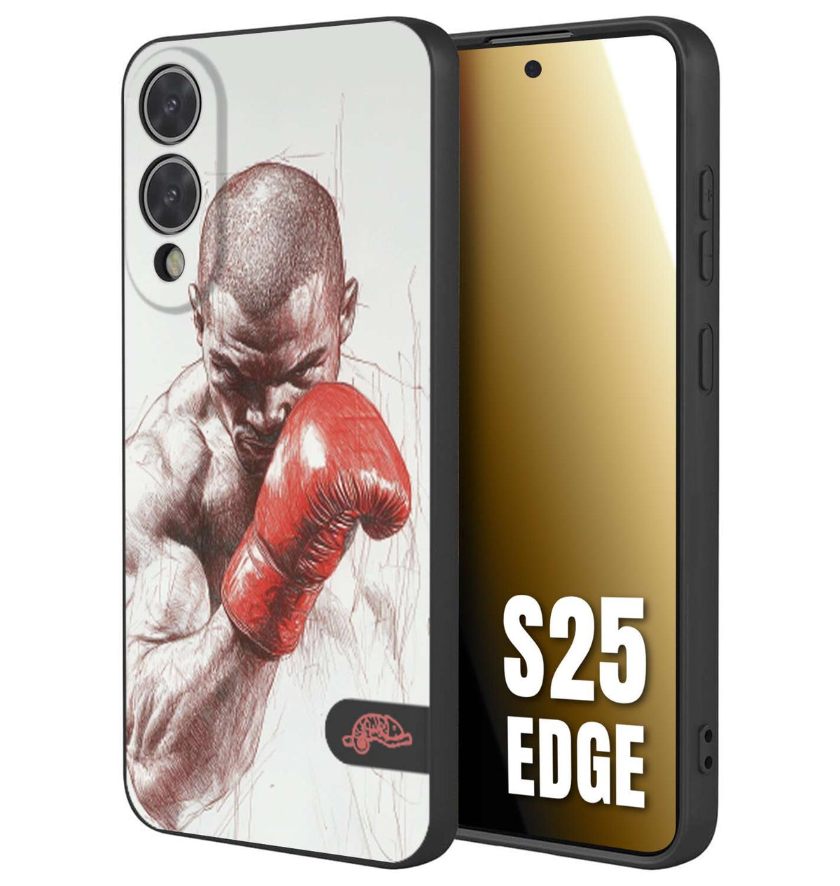 CUSTOMIZZA - Custodia cover nera morbida in tpu compatibile per Samsung S25 EDGE pugilato pugili disegno tattoo guantoni box sport primo piano