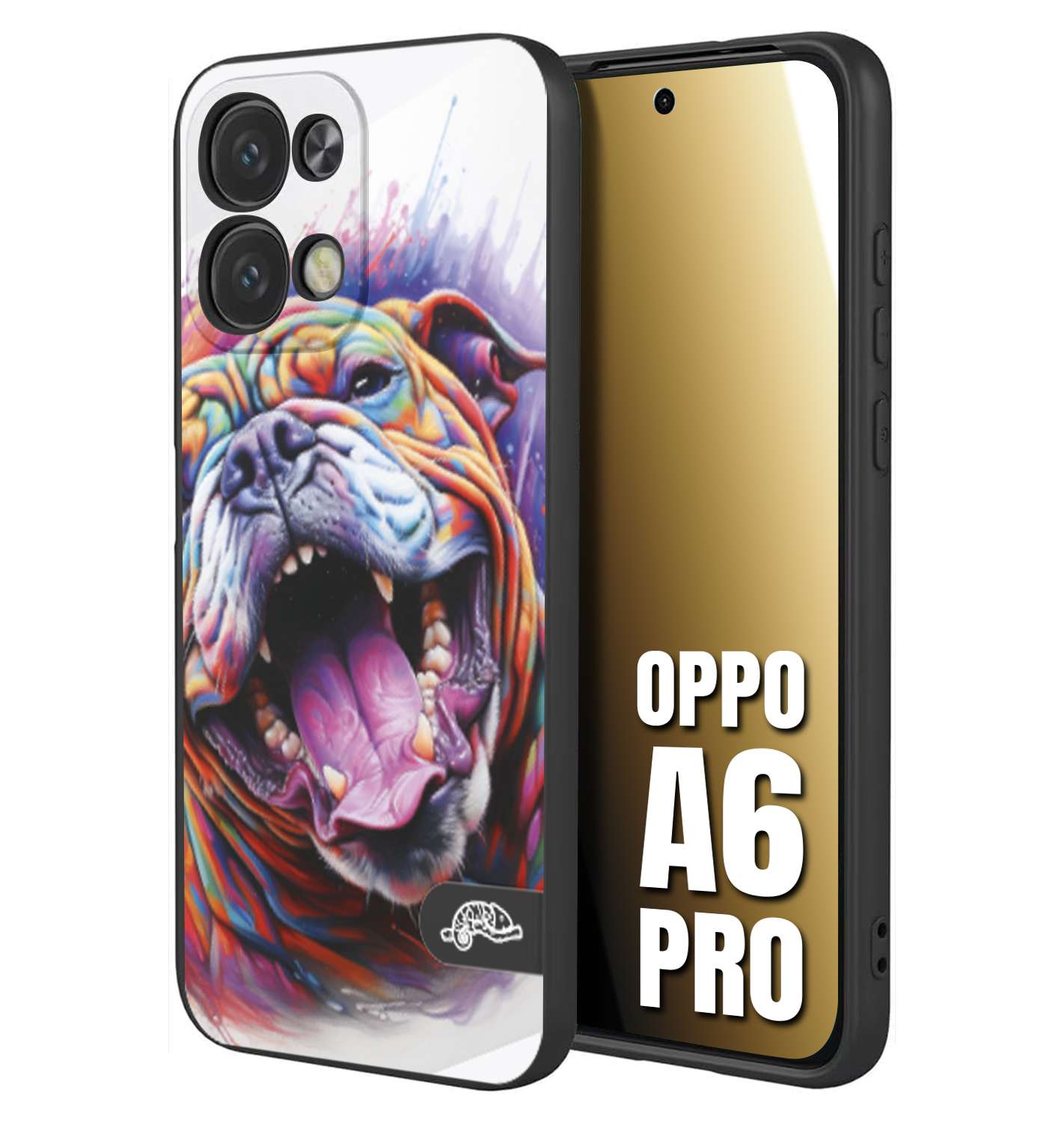 CUSTOMIZZA - Custodia cover nera morbida in tpu compatibile per Oppo A6 PRO animali color bulldog cane dog colori vibranti disegnato schizzo