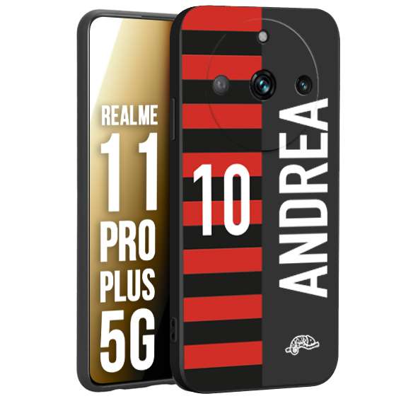 CUSTOMIZZA - Custodia cover nera morbida in tpu compatibile per Realme 11 PRO PLUS 5G personalizzata calcio football nome e numero calciatori rossonera