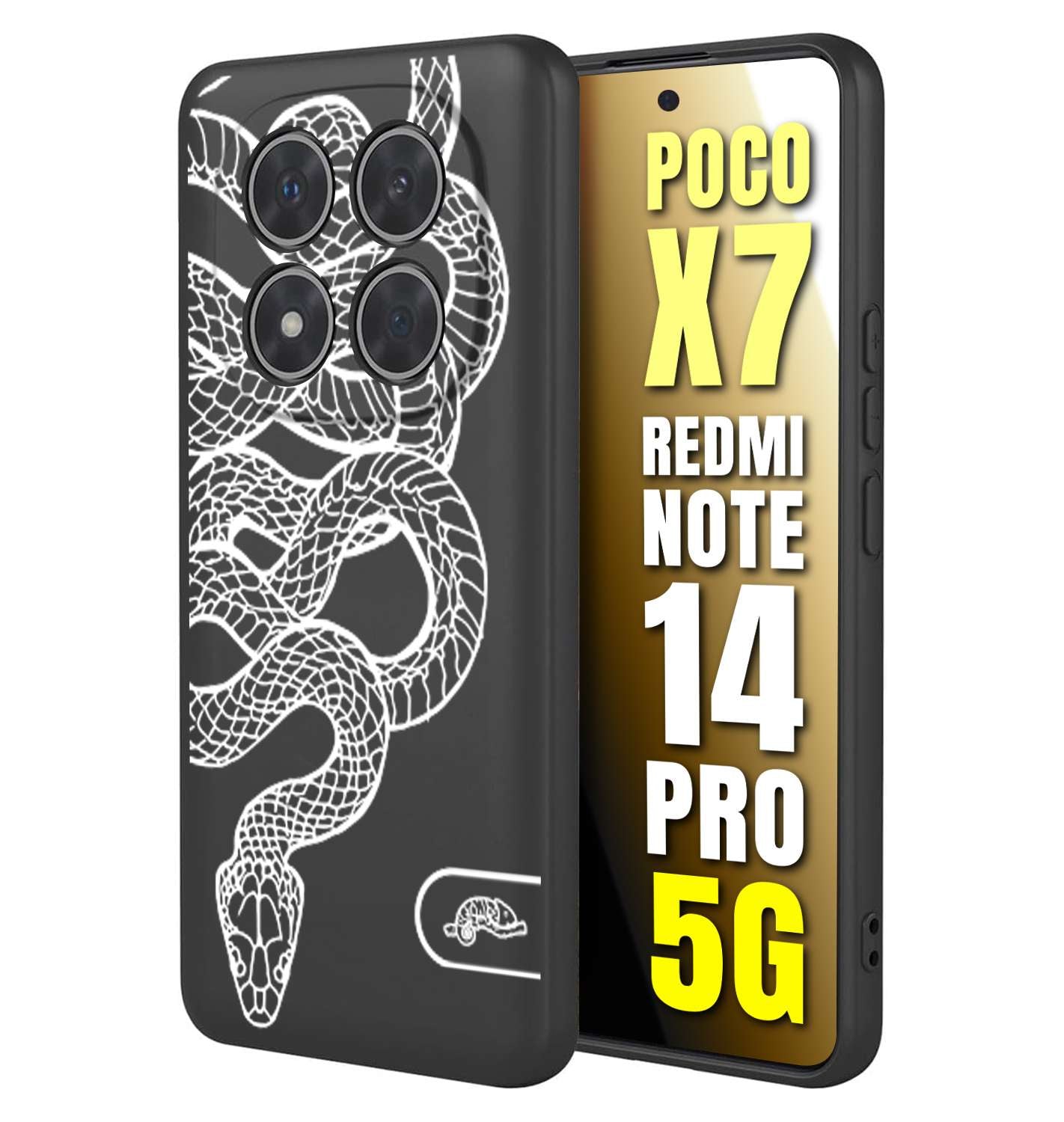 CUSTOMIZZA - Custodia cover nera morbida in tpu compatibile per Xiaomi Redmi Note 14 PRO 5G serpente snake bianco a rilievo disegnato tattoo tatuaggio
