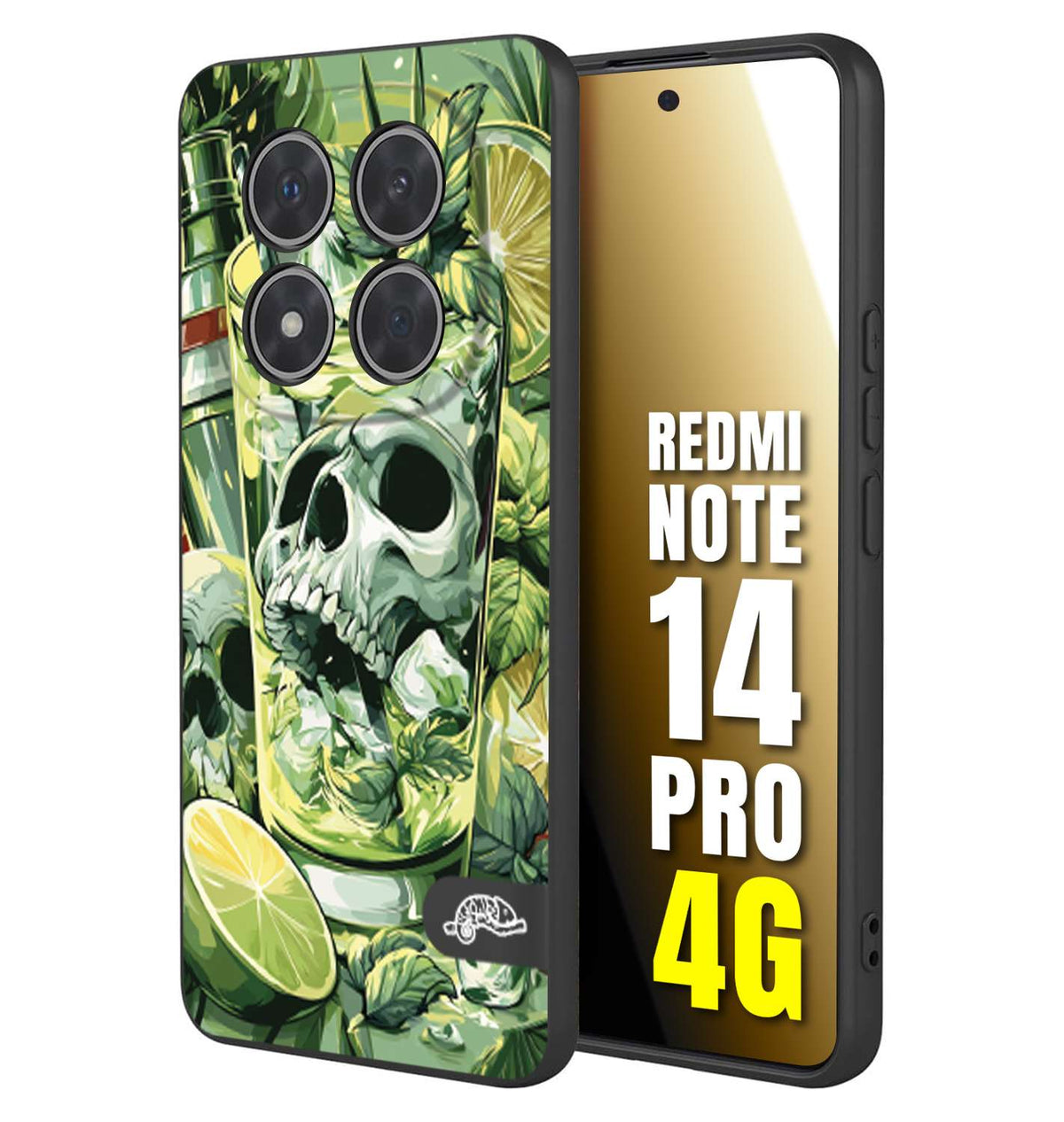 CUSTOMIZZA - Custodia cover nera morbida in tpu compatibile per Xiaomi Redmi Note 14 PRO 4G Mojito cocktail teschio illustrazione drink lime menta ghiacci tropicale street art