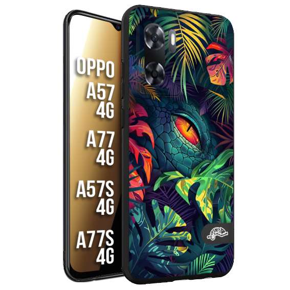 CUSTOMIZZA - Custodia cover nera morbida in tpu compatibile per Oppo A57 - A77 - A57S - A77S (4G) animali color giungla tropicale occhio di coccodrillo alligatore disegnato