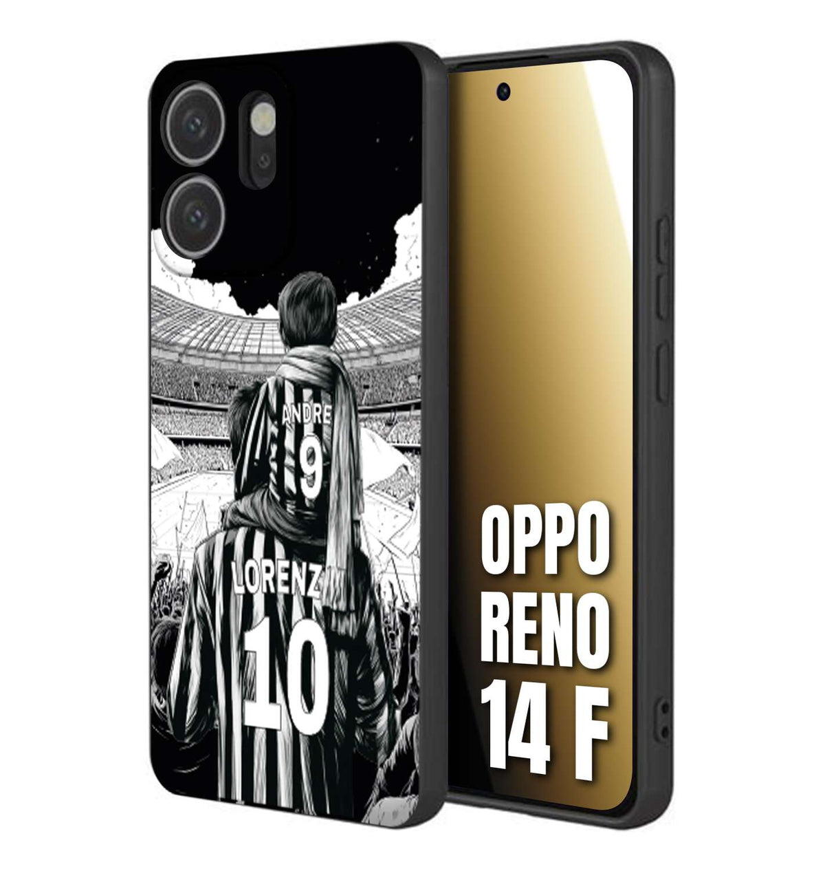 CUSTOMIZZA - Custodia cover nera morbida in tpu compatibile per Oppo Reno 14 F personalizzata calcio football nome e numero calciatori bianconeri bianca e nera