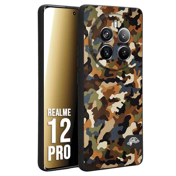 CUSTOMIZZA - Custodia cover nera morbida in tpu compatibile per Realme 12 PRO camouflage mimetico militare moderno blu marrone beige