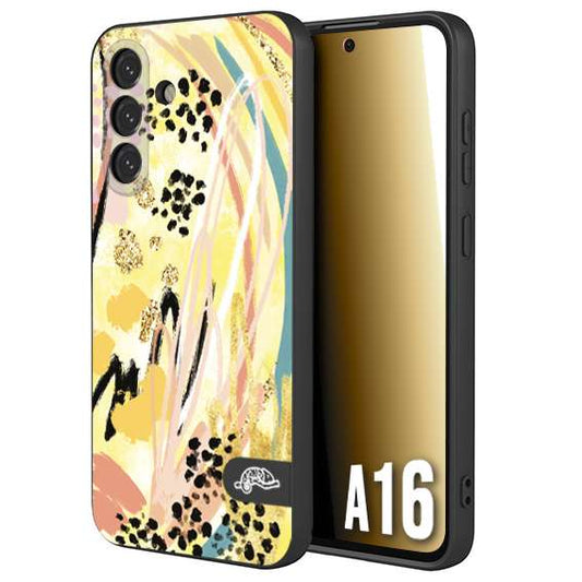 CUSTOMIZZA - Custodia cover nera morbida in tpu compatibile per Samsung A16 astratti donna flower fantasia estate gialla rosa leopardata