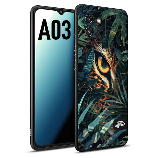 CUSTOMIZZA - Custodia cover nera morbida in tpu compatibile per Samsung A03 animali color giungla tropicale occhio di giaguaro felino disegnato
