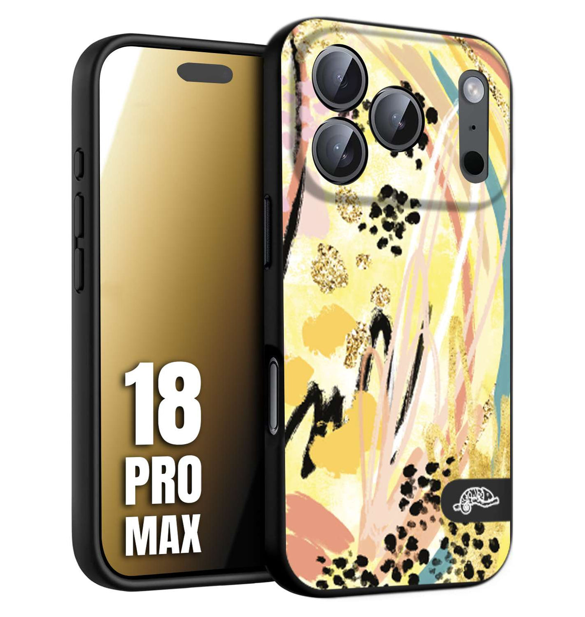 CUSTOMIZZA - Custodia cover nera morbida in tpu compatibile per iPhone 18 PRO MAX astratti donna flower fantasia estate gialla rosa leopardata