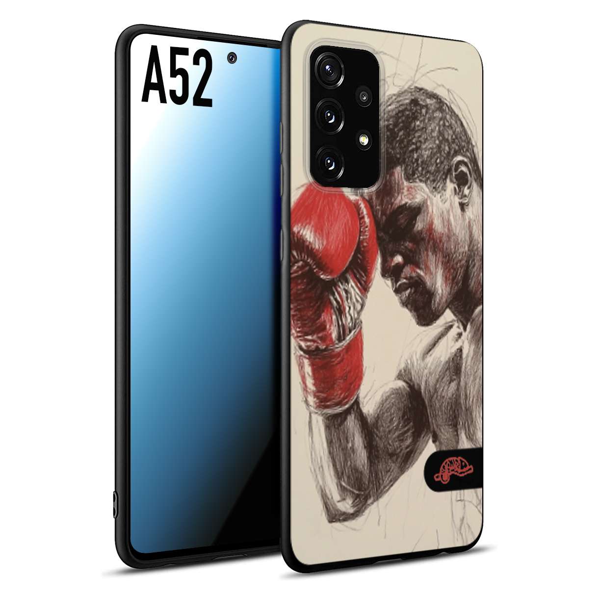 CUSTOMIZZA - Custodia cover nera morbida in tpu compatibile per Samsung A52 pugilato pugili disegno tattoo guantoni boxer pesi massimi